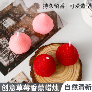 Strawberry Scented <b>Candles</b> Handmade Soybean Wax Home Decoration Gift - Product Image 3