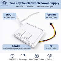 Interrupteur tactile capacitif étanche intégré à deux touches ETL FCC 12V 24V pour le marché nord-américain 100-240V (18W-96W)