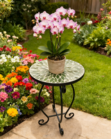 Table d'appoint de salon minimaliste en mosaïque pour jardin extérieur, table d'appoint artistique en fer forgé, petite jardinière de loisirs pour cour et balcon