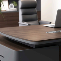 Mobili per Ufficio Direzionale di Alta Gamma, Scrivania Direzionale Moderna a L in Noce Grigio con Ampio Armadio Laterale, Ecologica