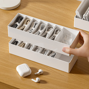 Cable Organizer Drawer Storage Box With Compartments For Charging Cables And Accessories Office Desk Organizer Rectangle Shape - Product Image 2