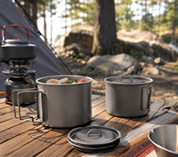 Ensemble de casseroles de camping en titane pur 450/600/1000 ml - Bols d'extérieur empilables avec couvercle et poignée pliable - Vente en gros OEM/ODM