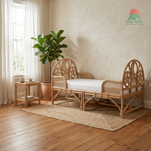 Cama infantil de ratán natural que se puede montar en 3 partes. Muebles para dormitorio infantil. - Product Image 3