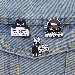 Spilla Gatto Nero con Slogan Divertente 'Uno Gatto Più Pazzo che Non Puoi Immaginare, Non Lasciare Fuori i Gatti, Benvenuti Contadini' per Amanti dei Gatti, per Borse e Giacche, Vendita all'Ingrosso - Product Image 1