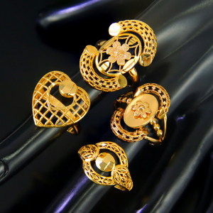 Middle Eastern Fashion Gold Jewelry Rings Vintage 21k Gold Plated Saudi Luxurious Ring for Women Daily - Product Image 2