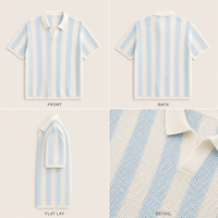 Pull tricoté d'été personnalisé pour homme en viscose/coton anti-boulochage, à rayures verticales, ajouré, à manches courtes, respirant, OEM ODM