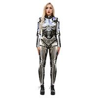 Robot Punk Squelette Cyberpunk Steampunk Sexy Mince Combinaison Catsuit Cosplay Costumes Femmes Body Catsuit Halloween Déguisement