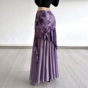 Romantic Purple <b>Floral</b> Print Mesh Maxi <b>Skirt</b> Women Irregular Ruffle Hem Sheer Patchwork Vintage <b>Long</b> <b>Skirt</b> Elegant Style - Product Image 4