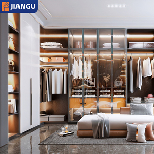 <span class=keywords><strong>Placard</strong></span> intégré moderne et luxueux sur mesure avec armoire en <span class=keywords><strong>bois</strong></span> brun chaud, cadre métallique et conception de rangement ouvert - Product Image 3