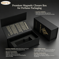 Boîte d'emballage de parfum magnétique noire personnalisée, logo en relief, impression de logo, boîte de luxe avec insert en EVA, design personnalisé, carton rigide