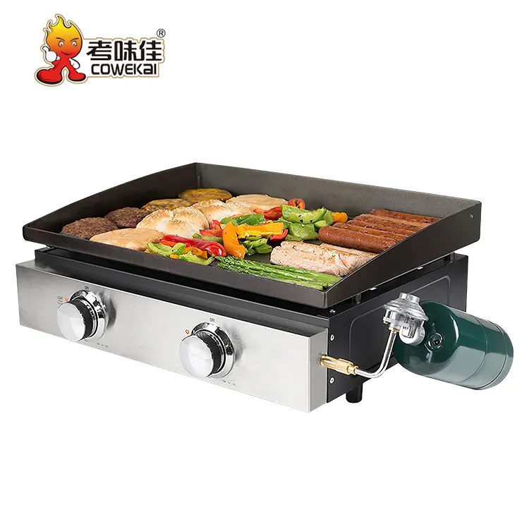 COWEKAI Outdoor Portable 2 Burners Barbecue Tabletop Grill Steak Burger Gas BBQ Grill