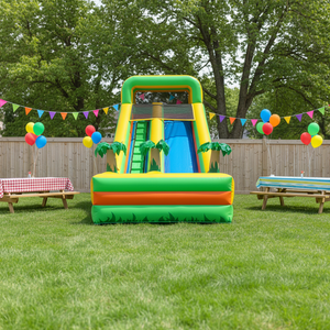 Structure gonflable commerciale avec toboggan aquatique, jeux de palmiers, château gonflable, toboggan pour enfants, utilisation extérieure, toboggan sec et aquatique - Product Image 3