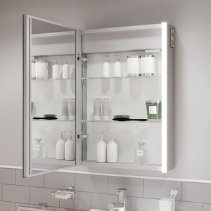 Armoire à médicaments de salle de bain murale avec lumières, armoire de rangement à économie d'espace pour toilettes, armoire à miroirs LED