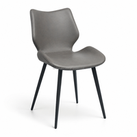 Chaise de salle à manger moderne de luxe en cuir PU gris avec pieds en fer épais et base croisée, capacité de charge de 300 kg pour la maison, le restaurant, le café