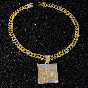 Collar con Colgante Cuadrado Chapado en Oro de Aleación Estilo Hiphop con Diseño Creativo Nuevo 2026, Número 40, Joyería de Moda para Hombre - Product Image 4