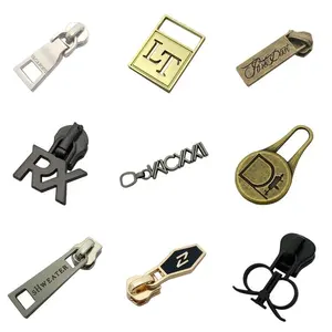 OEM custom round engraved logo metal zipper slider puller for purse/hat
