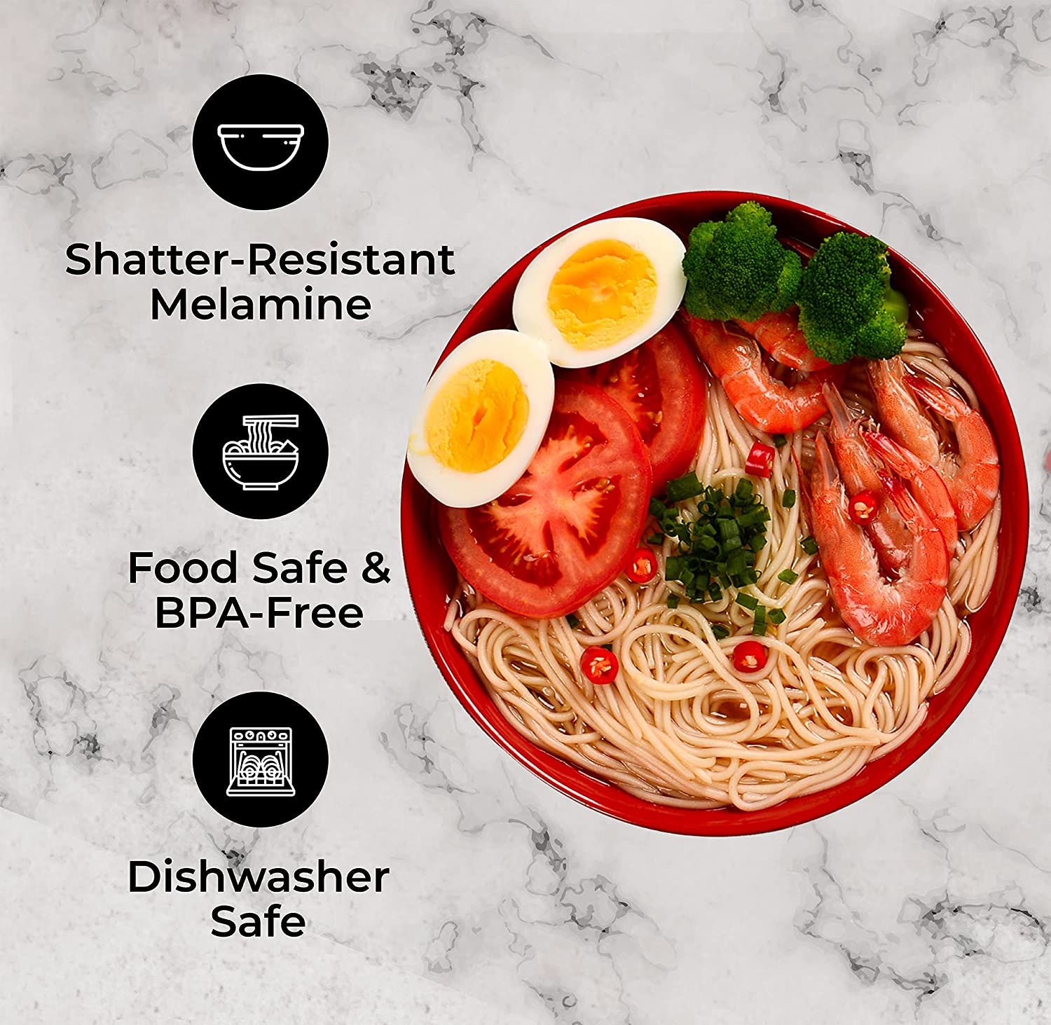 Kitchen 16 PC Restaurant Quality 33oz. Large Melamine Ramen Bowls and Spoons Set Complete Dinnerware Set