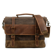 Sac Messager en Toile Cirée Imperméable et Cuir de Vachette pour Hommes – Sacoche d'Affaires à Bandoulière et Sac à Main