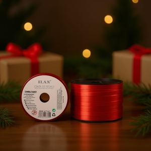Ruban cadeau Ilan 5 mm x 100 yards rouge métallisé pour emballage - Product Image 2