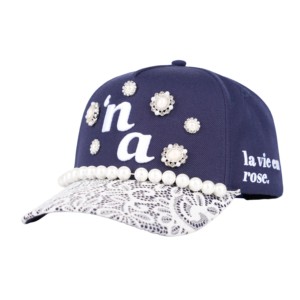 TCAP China 5 Panel Wool Blend Lace <b>Hat</b> Exquisite Pearl Chain Baseball <b>Hat</b> - Product Image 3