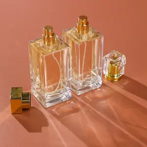 Grosir wadah parfum padat mewah 100ml botol kaca parfum persegi panjang dengan semprotan kabut atomizer parfum kualitas tinggi