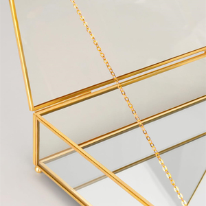 Hiện Đại Sang Trọng Vàng Brass Đóng Khung Thủy Tinh Đồ Trang Sức Lưu Trữ <span class=keywords><strong>Box</strong></span> Organizer Với Nắp Đôi Cho Ép Hoa Thủy Tinh Hộp Trang Trí - Product Image 5