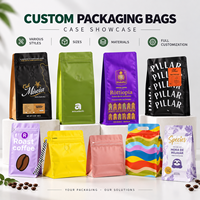Sacs à café à fond plat imprimés sur mesure avec fermeture éclair et poignée, pochettes d'emballage blanches haute barrière pour grains de café torréfiés
