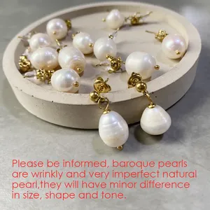Boucles d'oreilles pendantes en acier inoxydable EManco, style minimaliste avec éléments de perles baroques, idéales pour le quotidien et le dropshipping chic - Product Image 5