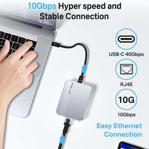 Adaptateur Ethernet <span class=keywords><strong>Thunderbolt</strong></span> 4 vers 10 Gbps, convertisseur réseau RJ45 Type C 10G en alliage d'aluminium pour Mac M1/M2/M3 et PC Windows – En stock - Product Image 4