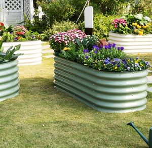 Chine qualité ovale jardin métal grande boîte à fleurs extérieur décoratif <span class=keywords><strong>en</strong></span> aluminium planteur métal surélevé lit de jardin - Product Image 4