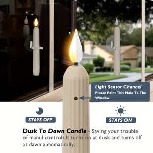 6 Velas para Ventana con Sensor de Anochecer al Amanecer, Portavelas Rayados Color Marfil con Ventosas, Columna Romana a Pilas - Product Image 2