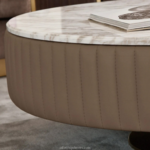 <b>High</b>-end Metal Base <b>Side</b> <b>Table</b> Italian Luxury Modern Leather Upholstered Round White Marble Coffee <b>Table</b> - Product Image 4