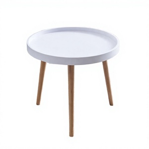 Mesa de Comedor Redonda Moderna con Patas de Madera y Tapa de Plástico, Diseño Escandinavo, Mueble Estable para el Hogar - Product Image 3
