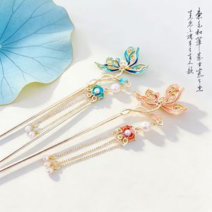Bâtonnet à cheveux classique en forme de lotus <span class=keywords><strong>avec</strong></span> <span class=keywords><strong>perle</strong></span>, épingle à <span class=keywords><strong>chignon</strong></span> plaquée or pour femmes, accessoires de coiffure chinois Hanfu - Product Image 2