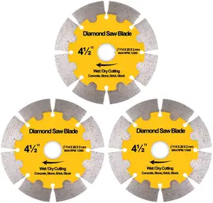 내구성 4.5 "3 팩, 115mm 다이아몬드 톱날 앵글 그라인더 디스크 콘크리트 석재용 습식 건식 세그먼트 절단 휠