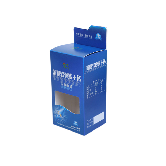 White Card Paper Coated Paper Pill Medicine Packing Box with Transparent PVC Window Embossing & Matt Lamination