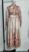 Robe midi pour femmes à motif toile, col avec ceinture, manches évasées, longueur thé, style rétro, OEM ODM, fournisseur, étiquette privée personnalisée, prête à l'emploi