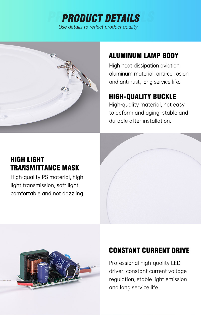 Factory wholesale led panel light 3W 6W 9W 12W 15W 18W 24W round led panel light square panel light for indoor room