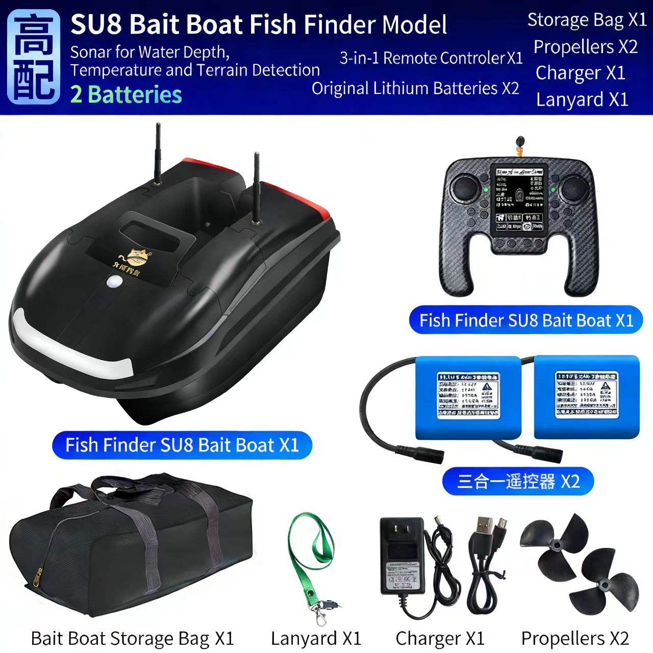 GPS noir + profondeur d'eau, température + détecteur de poissons modèle 5200*2