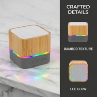 Speaker BT Mini Kayu Bambu 5W Suara HiFi Bass Surround 3D Lampu Atmosfer LED Portabel untuk Perjalanan Kantor