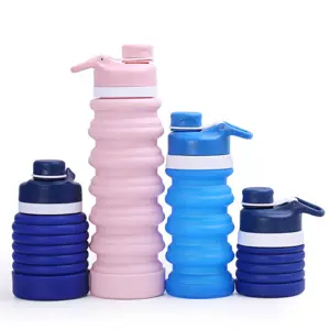 Nice Design Hiking Silicone Water Bottle Foldable Food Grade 500ml Sports Travel Collapsible For Kids With Handle