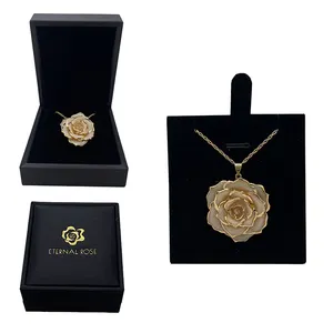 Competitive Price 24K Gold Real Natural Rose Flower Pendant Necklace for Wedding Gifts