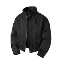 Blouson Bomber Unisexe Ample Coupe-Vent Multi-Poches Col Montant Grande Taille Style Vêtement de Travail Femme 100% Polyester Uni