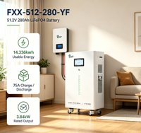 Paket Baterai LiFePO4 14,33 kWh 51,2 V 280 Ah, 6000+ Siklus, Dapat Ditumpuk hingga 16 Unit, Kompatibel dengan AC Hybrid Grid SMA untuk Growatt