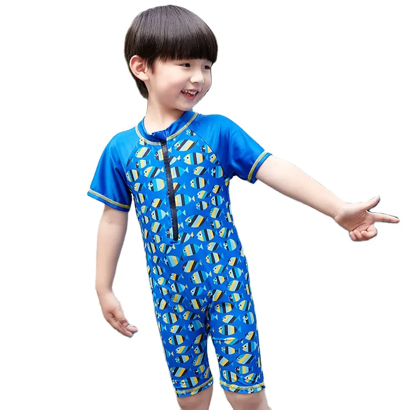 2022 Wholesale Boys Swimsuit Custom Logo Mid Sleeve Kids Sportswear Swimwear Children Swimwear