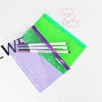 Pochette à fermeture éclair A6 en PVC transparent à paillettes pour classeur à feuilles mobiles, protège-feuilles à 6 trous, pochette zippée pour journal, organiseur de budget et de documents