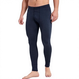 Men's Full Length Compression Leggings Solid Navy Blue Elastic Waist Spandex Cotton Blend - Product Image 1