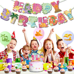 Youlun розовый динозавр тематическое украшение для вечеринки в честь Дня рождения баннер с флагом латексные воздушные шары Топпер для торта детские товары для дня рождения - Product Image 6