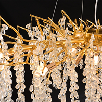 Lustre PM moderne de luxe en aluminium doré avec branches et cristaux K9, suspension ovale motif grappe pour restaurant, lampe de plafond suspendue