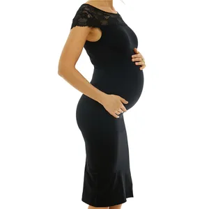 Gaun Hamil Tanpa Kelim untuk Wanita, Gaun Kehamilan Elegan Berenda Cocok untuk Ibu Hamil